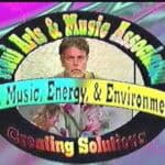 A man is standing in front of the logo for the music, energy and environment consulting company.