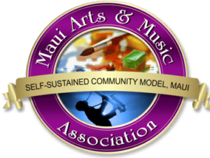 Logo of Maui Arts & Music Association with violin and dancer images.